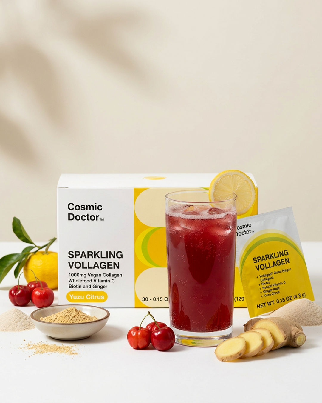 Sparkling Vollagen | 30 Sachets | Vegan collagen alternative with biotin  | Yuzu & rose flavour