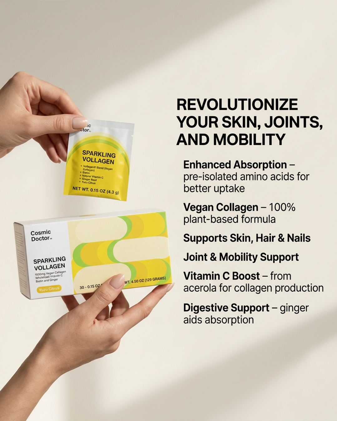 Sparkling Vollagen | 30 Sachets | Vegan collagen alternative with biotin  | Yuzu & rose flavour