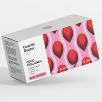 A box of Cosmic Doctor Coco Collagen- of Bovine and Marine Origin, with Type 1, 2, and 3 Collagen on a white background