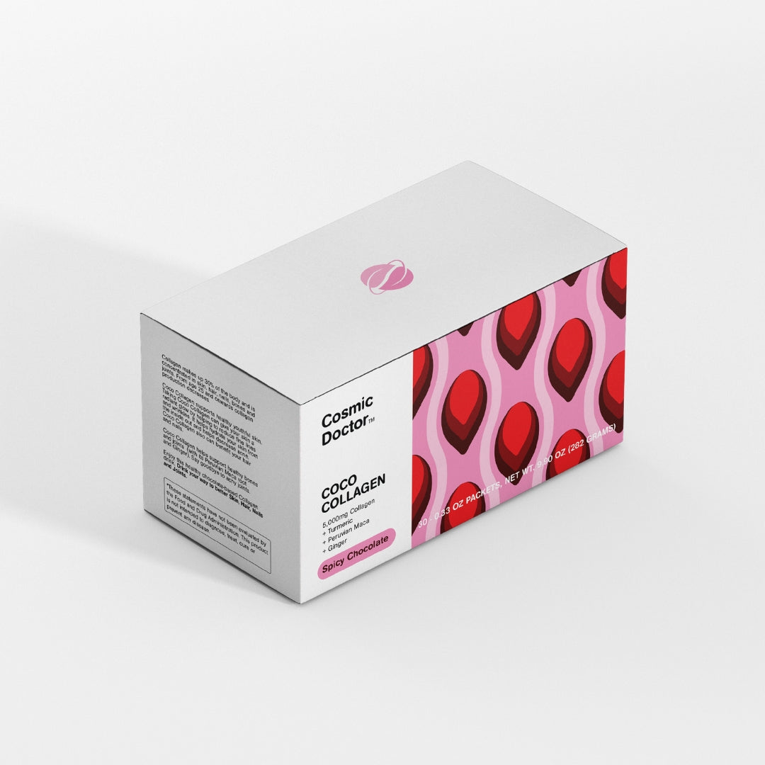 A top angle of the packaging of Cosmic Doctor Coco Collagen