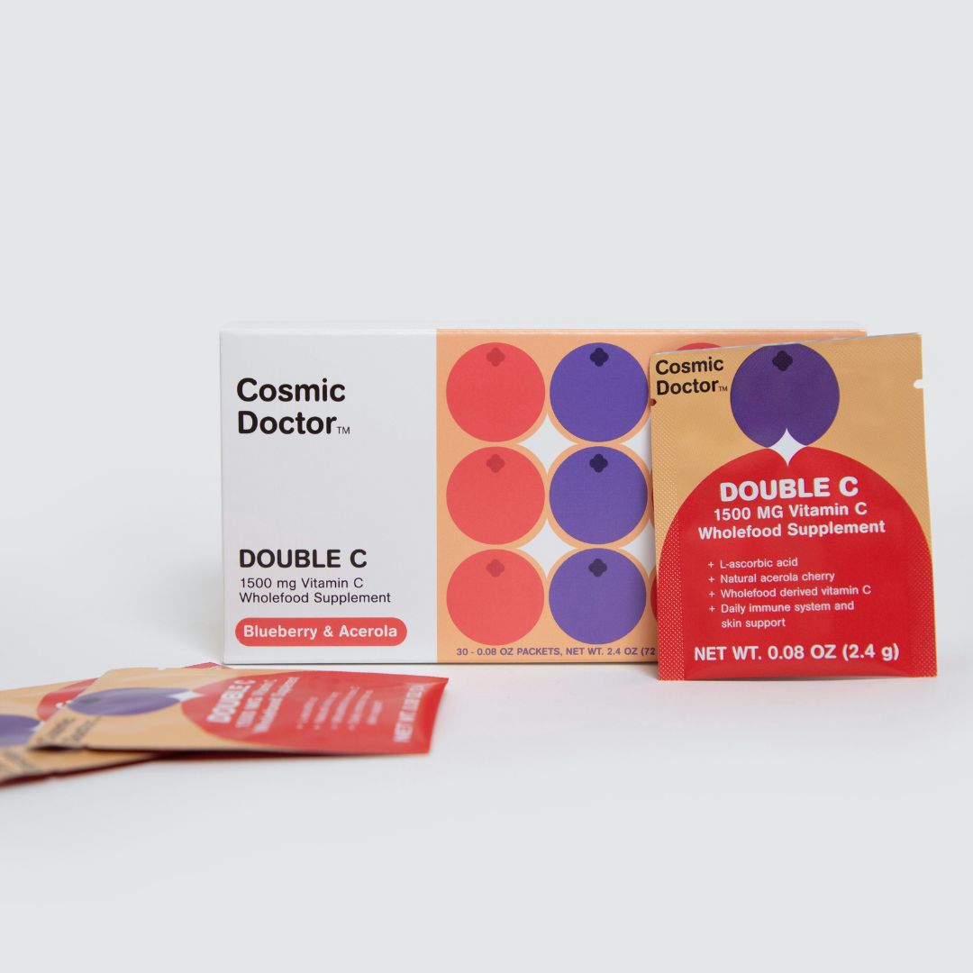 Cosmic Doctor Double C with single-dose sachets on a white background