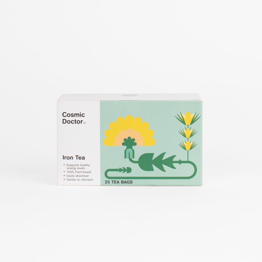 Box of Cosmic Doctor's Iron Tea on a white background