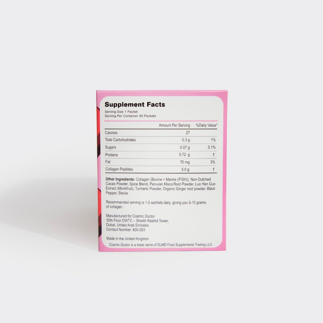 Ingredients label on the packaging of Cosmic Doctor Coco Collagen